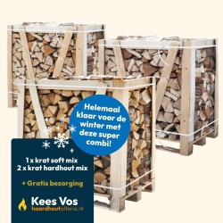Super combi: 1x Krat soft mix + 2x krat hardhout mix strak gestapeld Kopen | Haardhout Altena