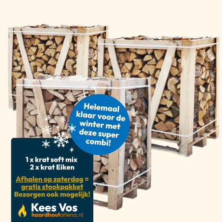 Super combi: 1x Krat soft mix + 2x krat Eiken strak gestapeld Kopen | Haardhout Altena